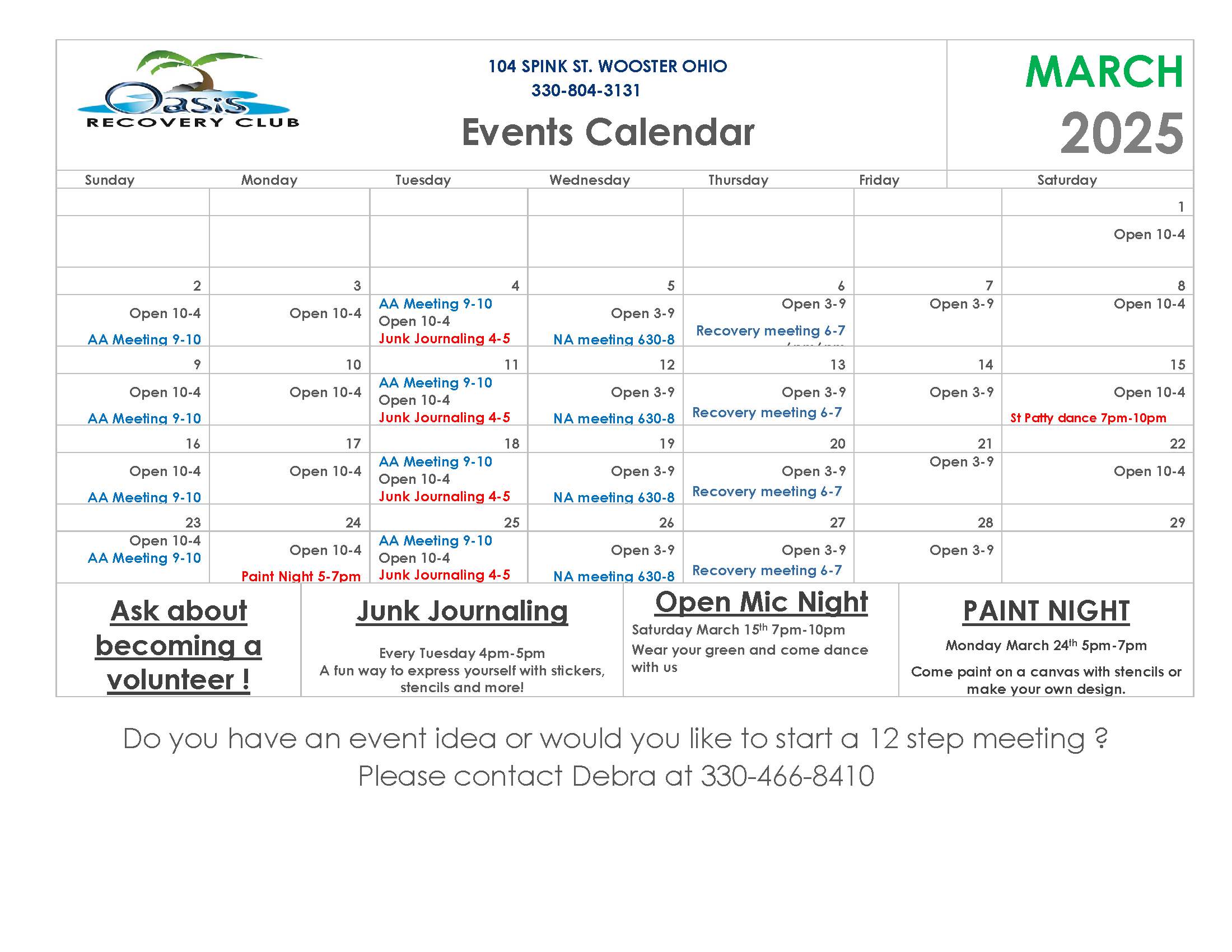 March Oasis Calendar