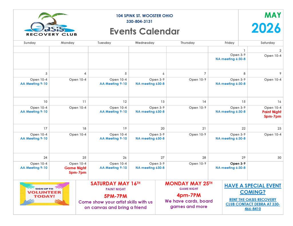 may oasis calendar